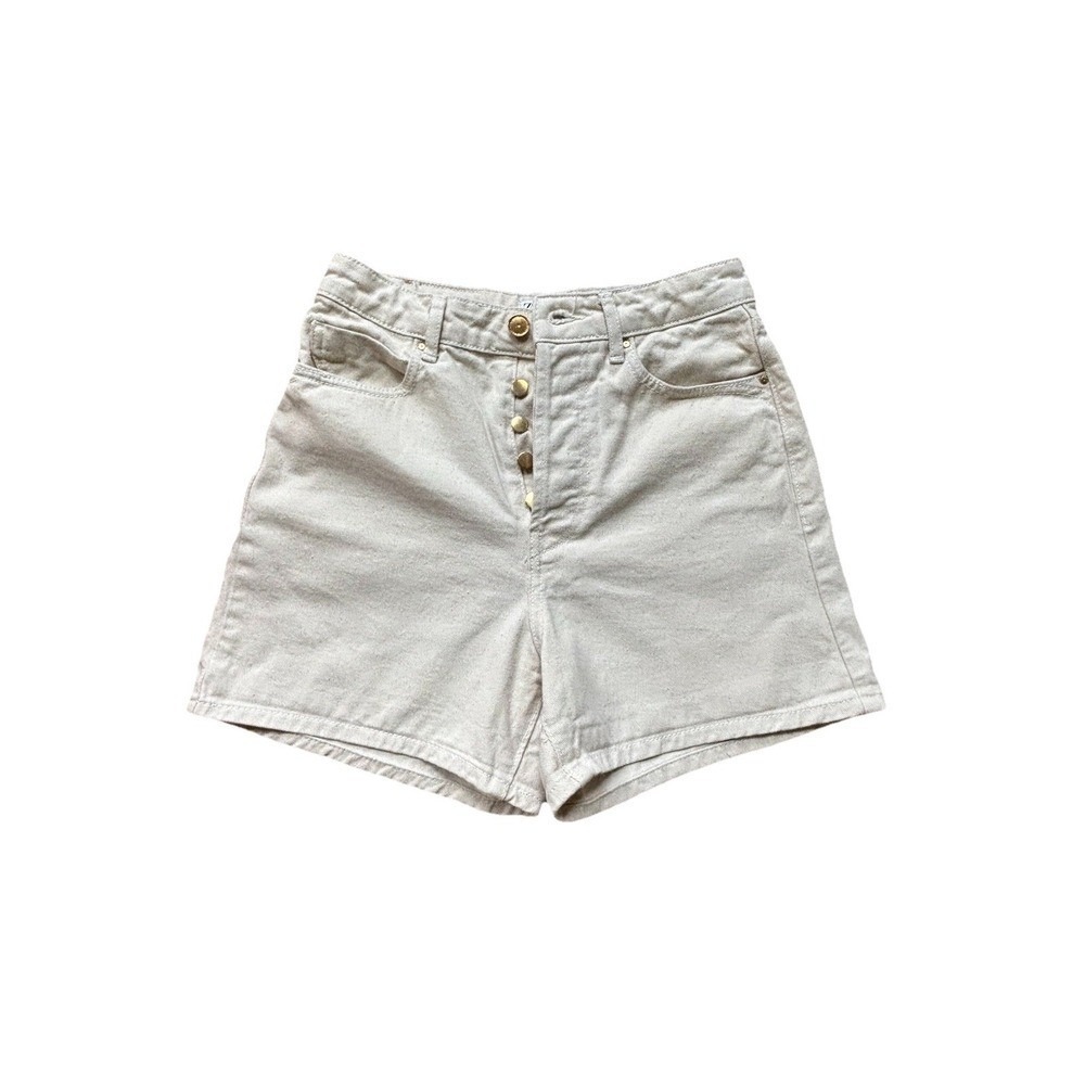 ZARA Ecru White Denim High Rise Mom Shorts Gold Button Fly Size 4